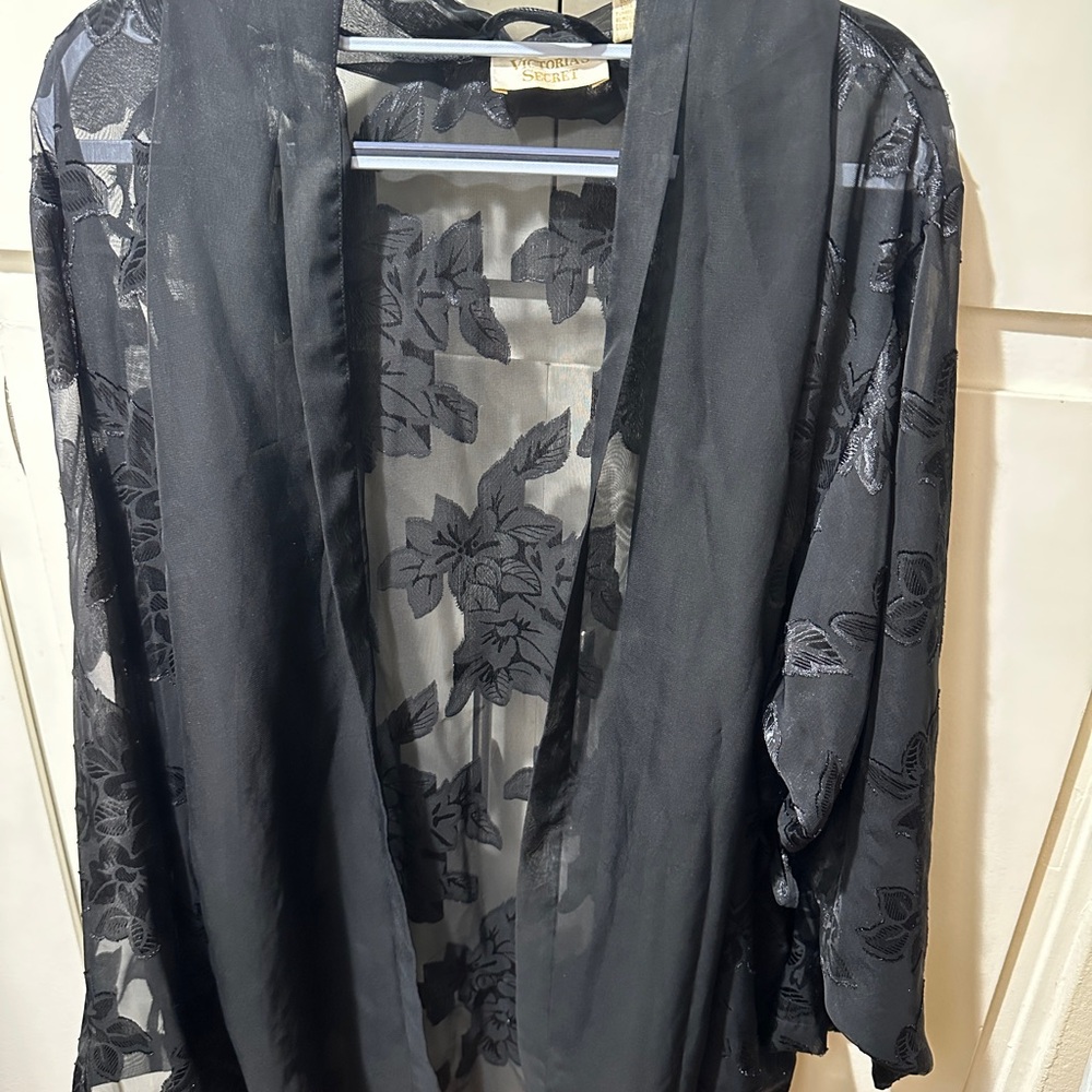 Victoria's Secret Black Sheer Kimono - vintage gold label